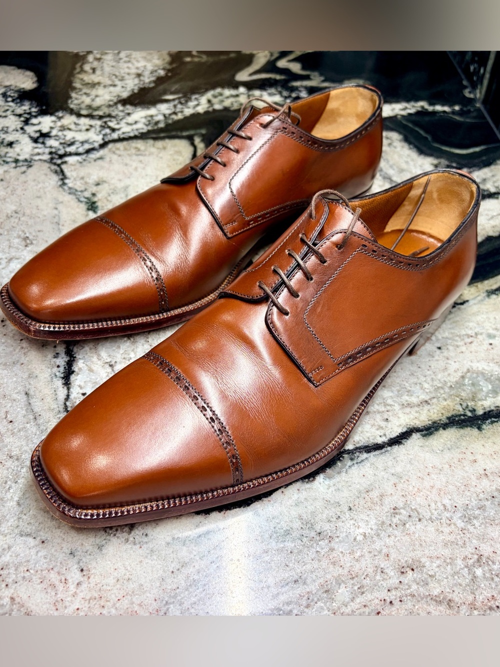A. Testoni Bologna Italy Cognac Cap Toe Oxford Dress Shoes UK 9.5 / US 10.5